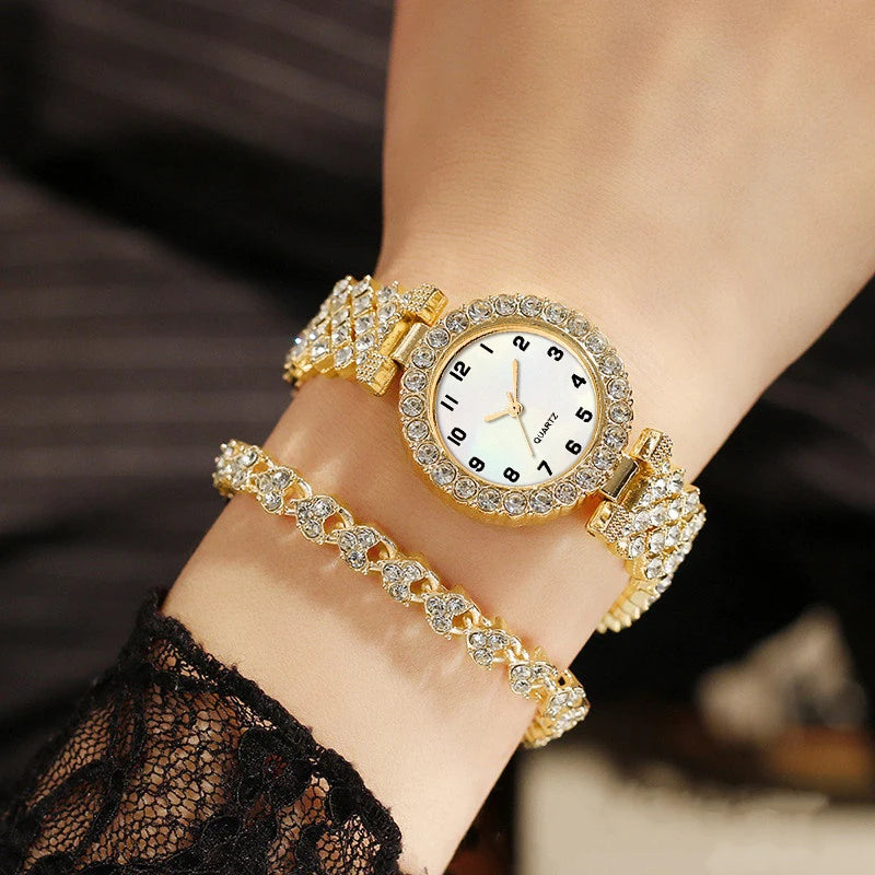 Luxury Rhinestone Women Watch Bracelet Set - Ladies Quartz Wristwatch & Jewelry