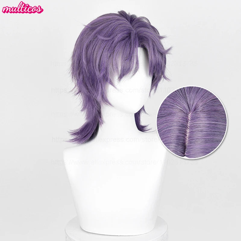 Cosplay Wig Short Mixed Purple Heat-Resistant Synthetic Hair for Halloween & Anime Costumes