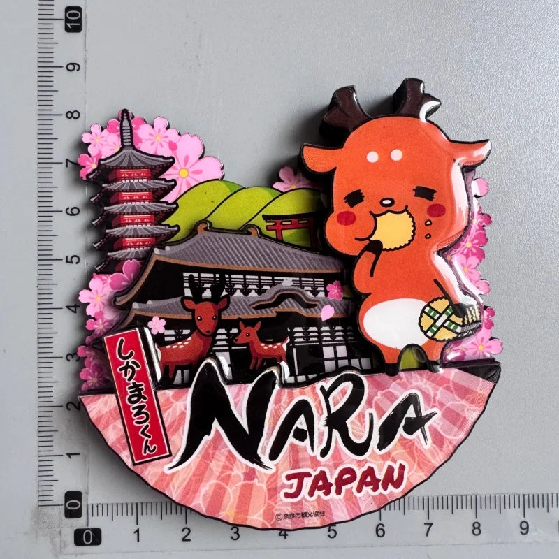 Japanese Tourism Wooden Fridge Magnet Souvenir with Nara Tokyo Osaka Kyoto Mount Fuji Cherry Blossoms