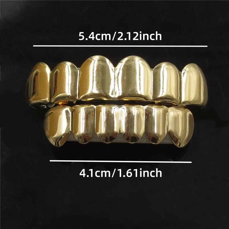 Gold Silver Plated Hip Hop Teeth Grillz Set with Silicone Fit - Men Women