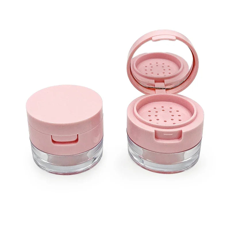 Portable Makeup Powder Container with Sifter and Mirror - Travel Cosmetic Jar