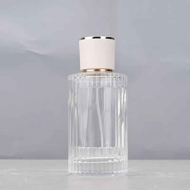 Refillable Glass Perfume Spray Bottle - Clear Striped Dispenser 30ml/50ml