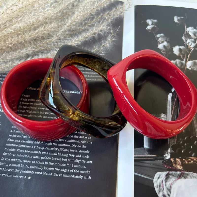 Vintage Punk Geometric Resin Bracelet Set - Wide Thick Stacked Jewelry