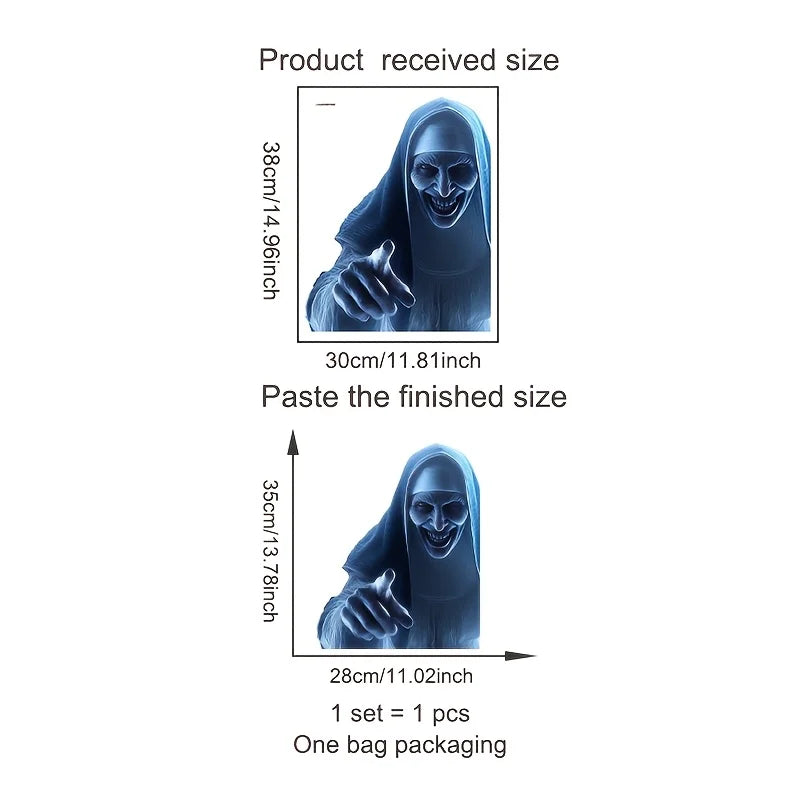 Halloween Zombie Nun Window Stickers - Evil Smile Vinyl Decals for Indoor Party Decor