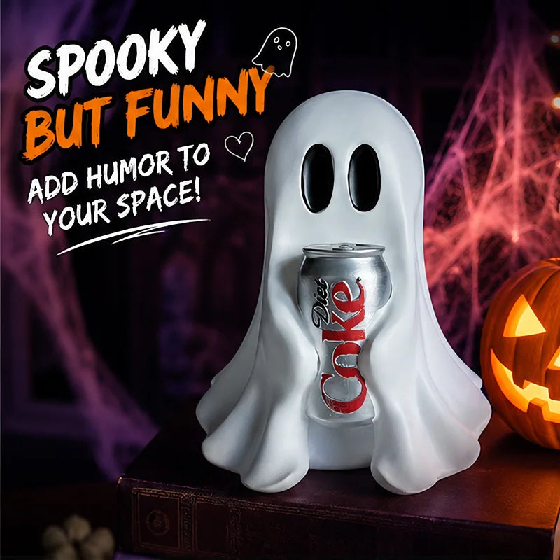 Funny Ghost Holding Soda Can Resin Figurine Halloween Home Decor