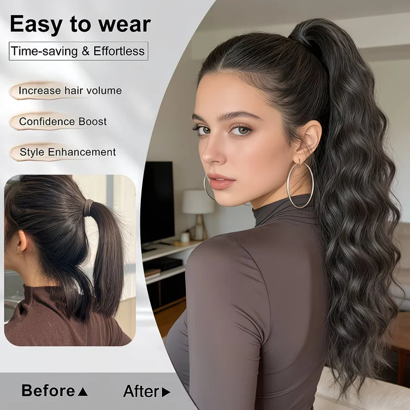 Water Wave Claw Hair Clip Extensions for Women - Messy, Fluffy, Heat-Resistant Ponytail Accessory