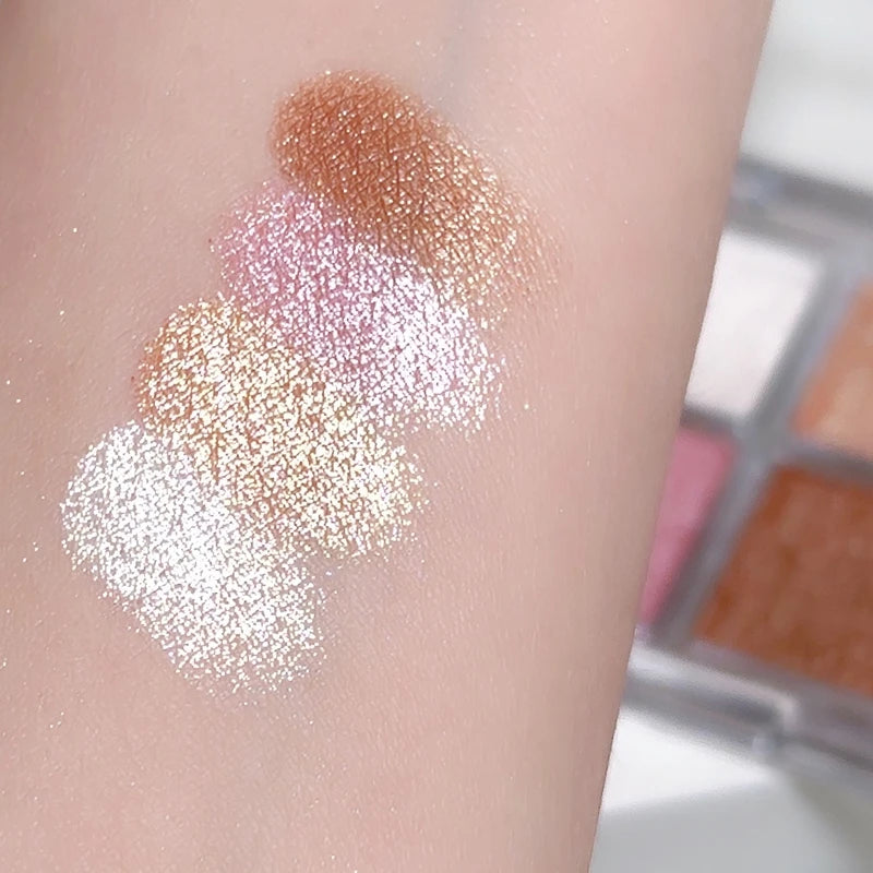 4-Color Face Highlighter Palette Pearly Glitter Shimmer Baked Powder Sparkling Makeup