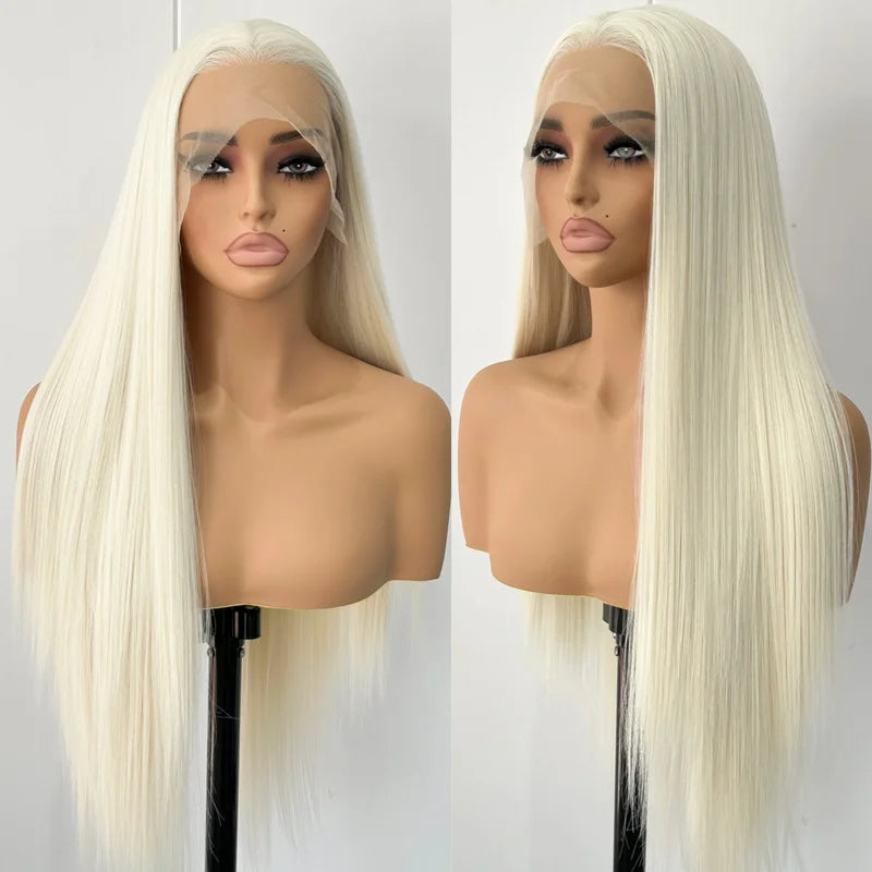 Long Blonde Synthetic Lace Front Wig for Women - Glueless, Straight, Natural Hairline