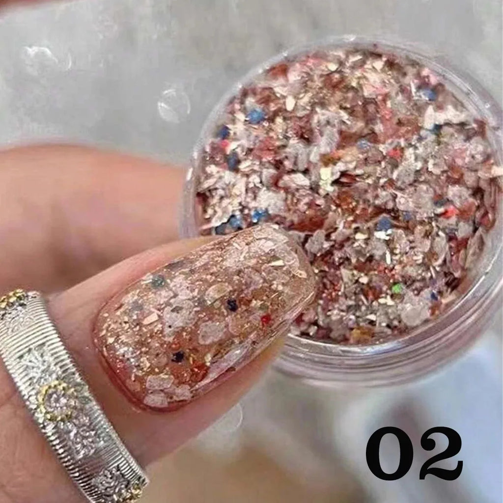 Colorful Shell Nail Powder & Rhinestone Decoration Kit - DIY Nail Art Supplies