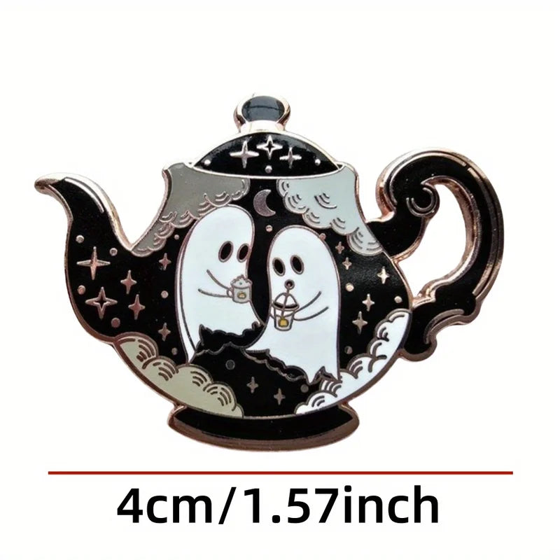Haunted Teapot Enamel Pin - Enchanted Halloween Teatime Collection Gift