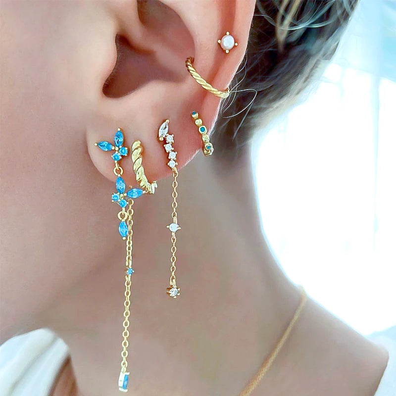 Sterling Silver Zircon Stud Earrings for Women - Light Blue, Multiple Colors