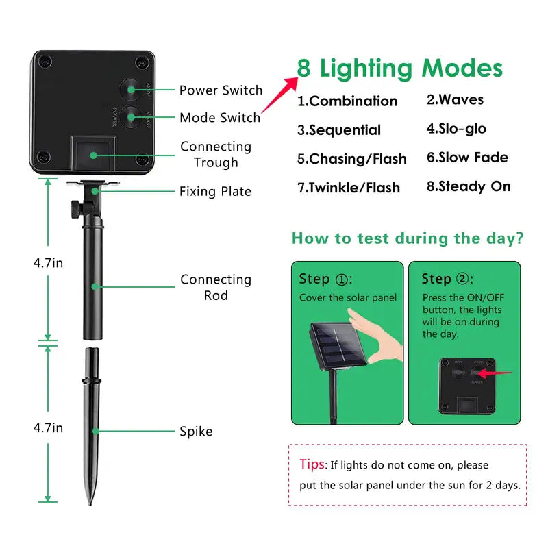 Outdoor Solar String Lights Waterproof 8 Modes for Garden Patio Decor