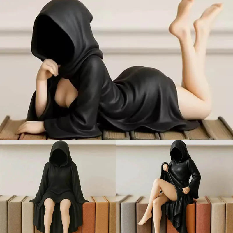 Gothic Woman Statue Masked Mysterious Decor Sculpture for Office Bedroom Home