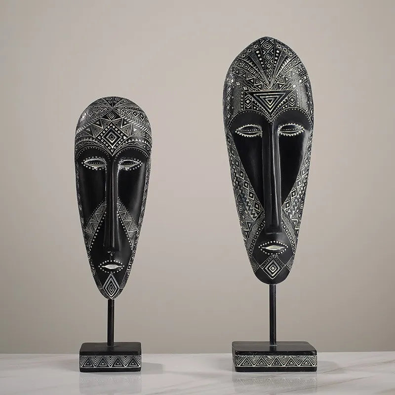African Style Handmade Resin Face Mask Sculpture - Retro Home Decor Ornament
