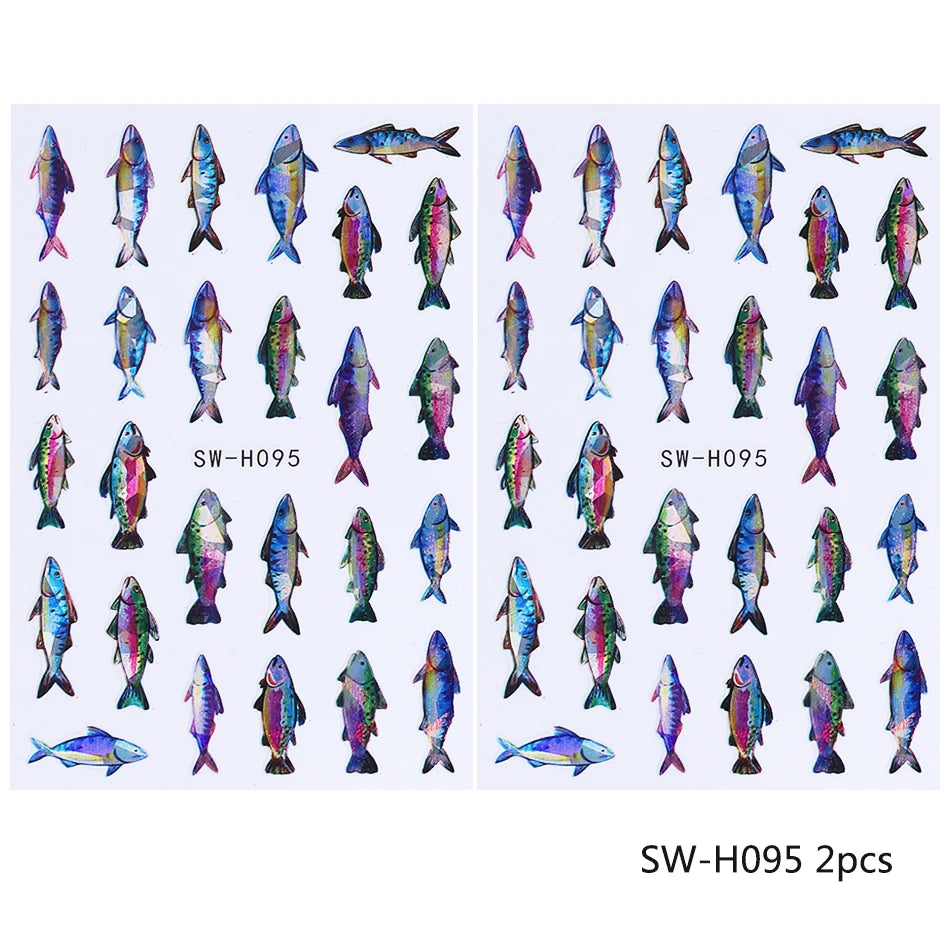 2pcs Ocean Fish Nail Art Stickers Self-Adhesive Decor for Manicure DIY