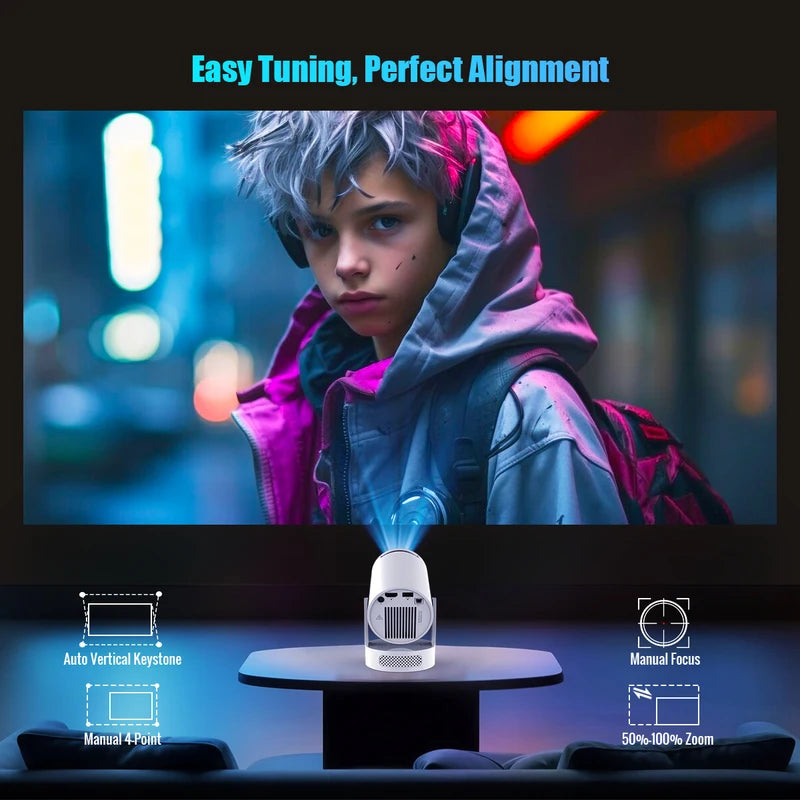 Mini 8K 720P Projector with 8000 Lumens WiFi Bluetooth Android 14 Home Theater