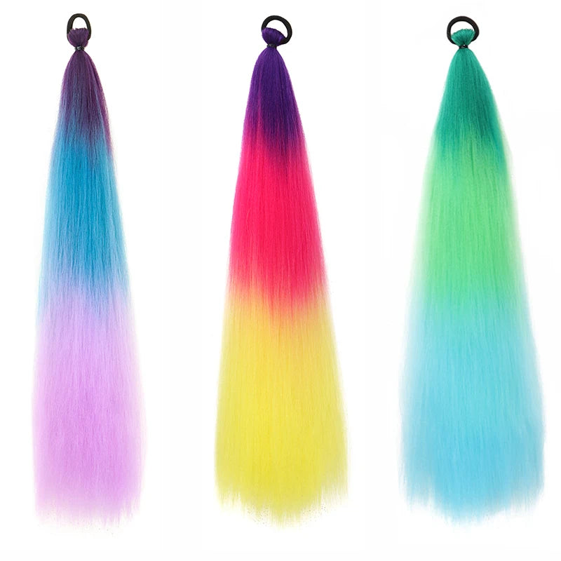 24-Inch Synthetic Straight Ponytail Hair Extension with Elastic Band for DIY Braiding