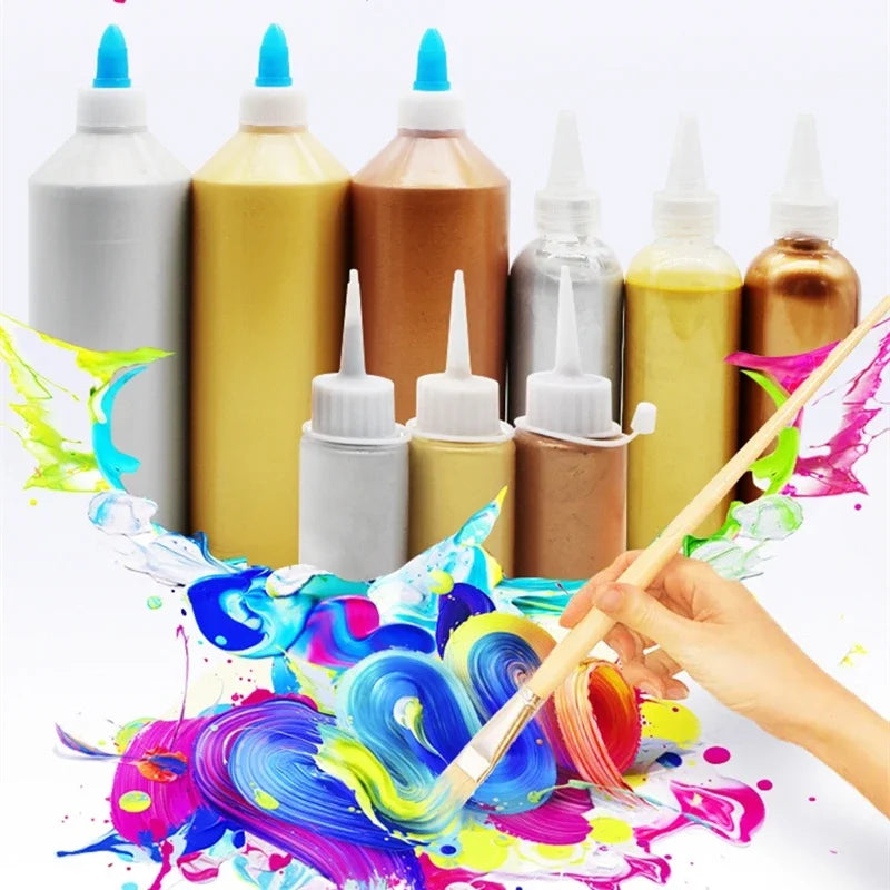 500ml Metallic Acrylic Paint Set - Gold Silver Copper Waterproof Craft Paint
