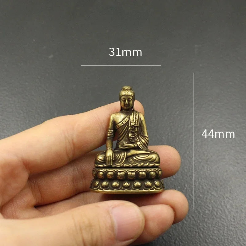Brass Buddha Miniature Desk Decor - Antique-Style Copper Buddhist Statue