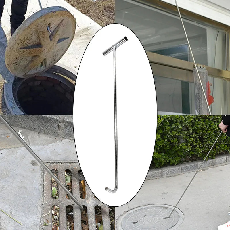 Heavy Duty Manhole Cover Lifter Hook Steel Utility Tool for Sewer Drain Opening