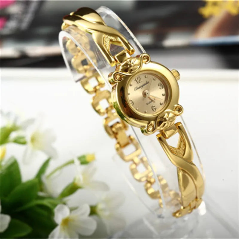 Luxury Women's Gold Bracelet Watch Small Dial Steel Elegant Quartz Wristwatch Gift