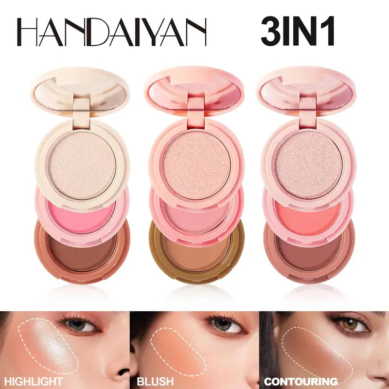 3-in-1 Makeup Palette Contour Blush Highlighter Face Powder for Professional Use