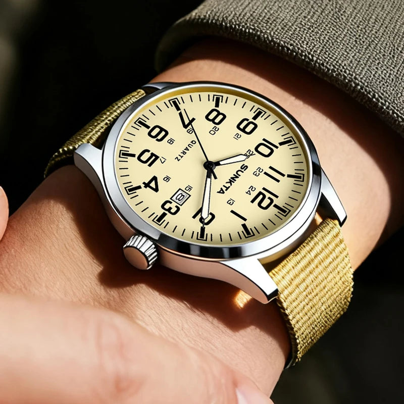 Men's Quartz Military Sports Watch Waterproof Luminous Nylon Leather
