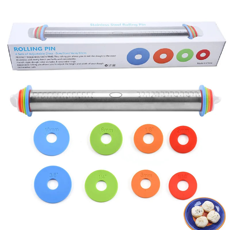 43cm Stainless Steel Adjustable Rolling Pin for Baking & Fondant