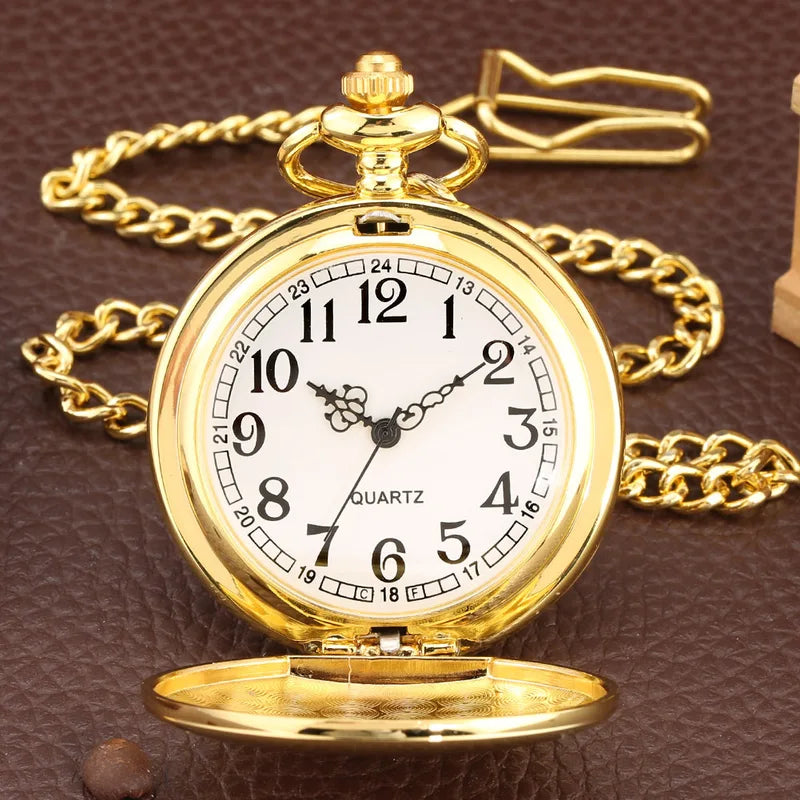 Vintage Pocket Watch Quartz Chain Watch with Alloy Case & Glossy Finish