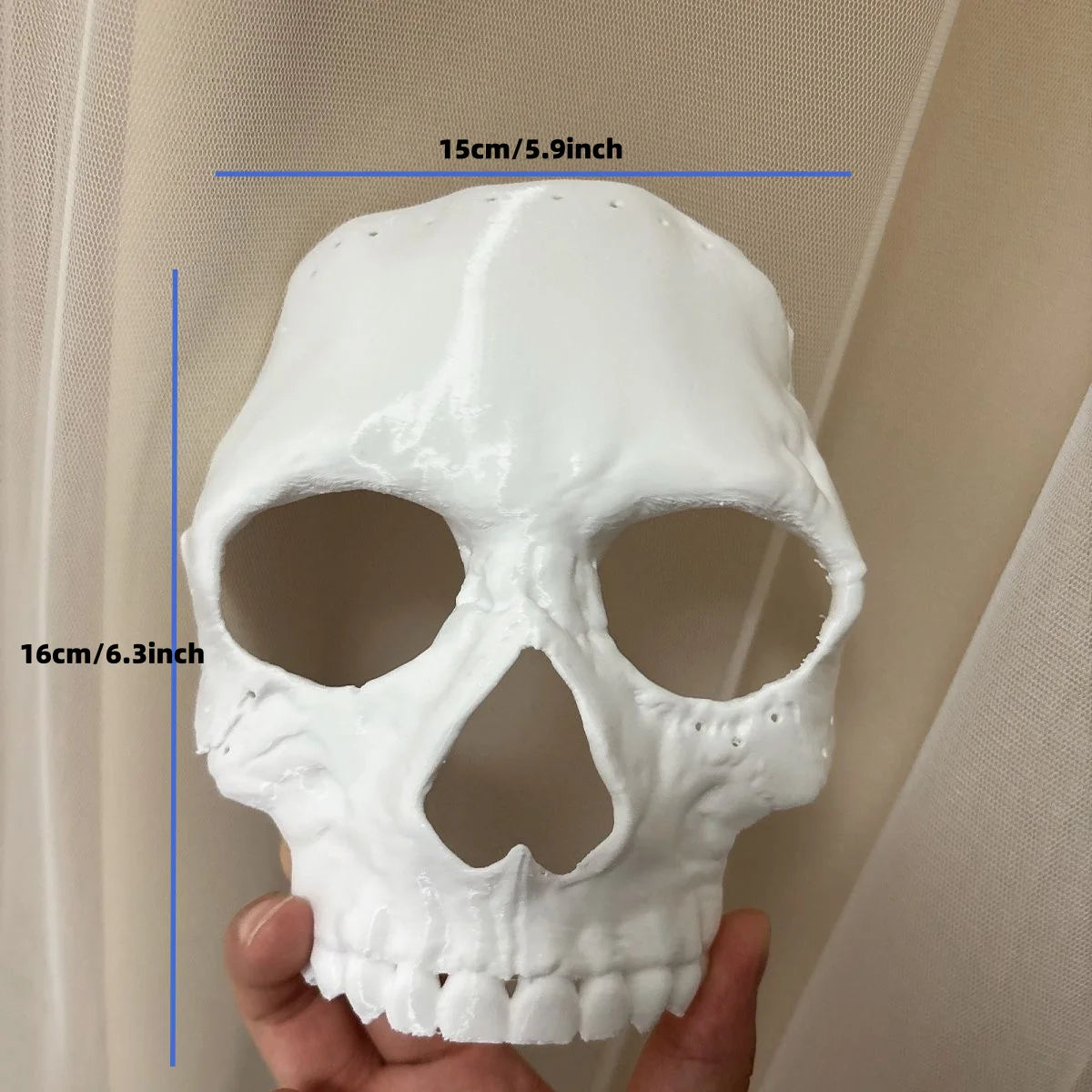 Paintable 3D Printed White Skull Mask Halloween Cosplay Prop
