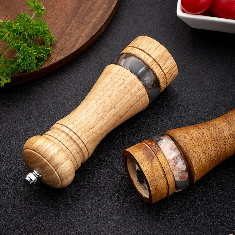 Manual Pepper Grinder with Acrylic and Rubber Wood, Ceramic Core - Seasoning Mill