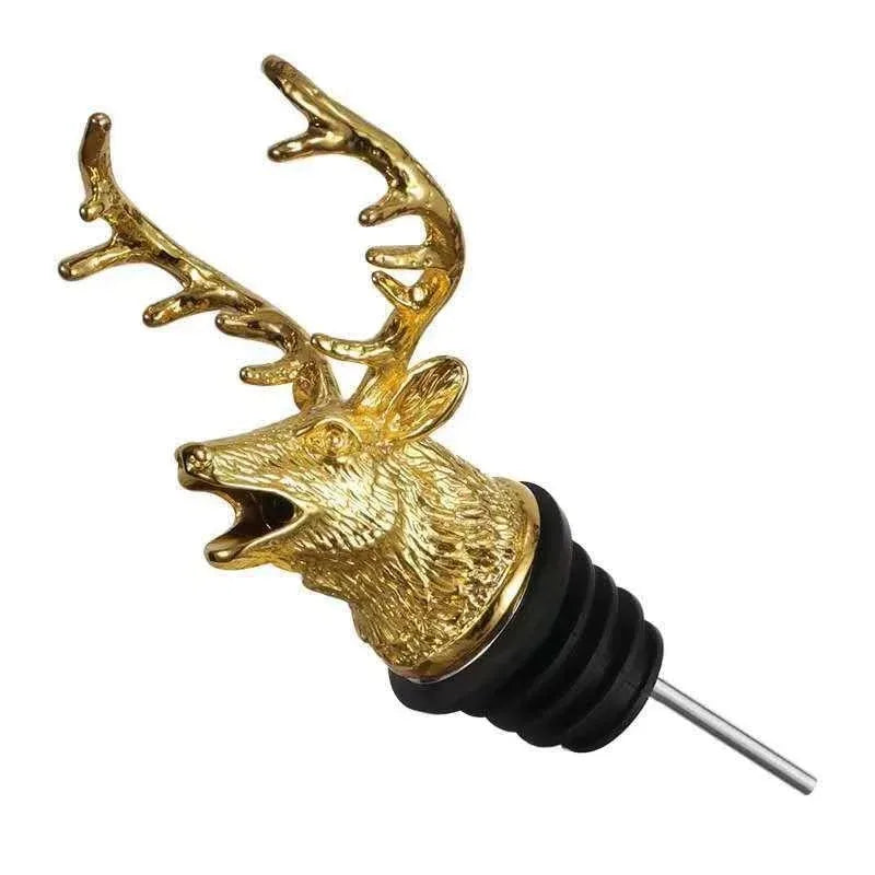 Wine Bottle Dispenser with Cork Stopper and Deer Head Decor - Olive Oil & Red Wine Pourer