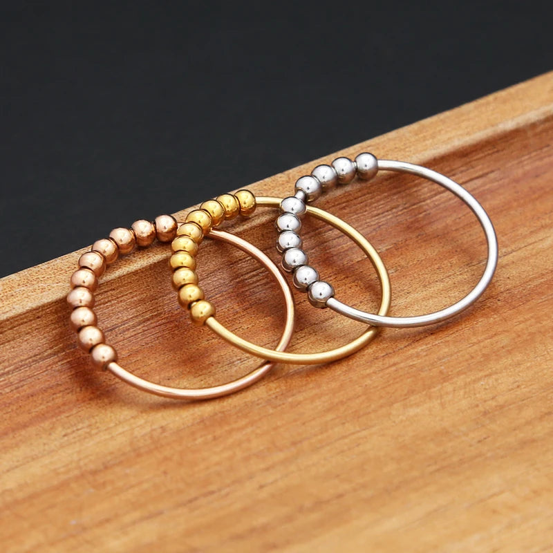 Stainless Steel Spinner Ring for Women Men - Spiral Bead Antistress Jewelry