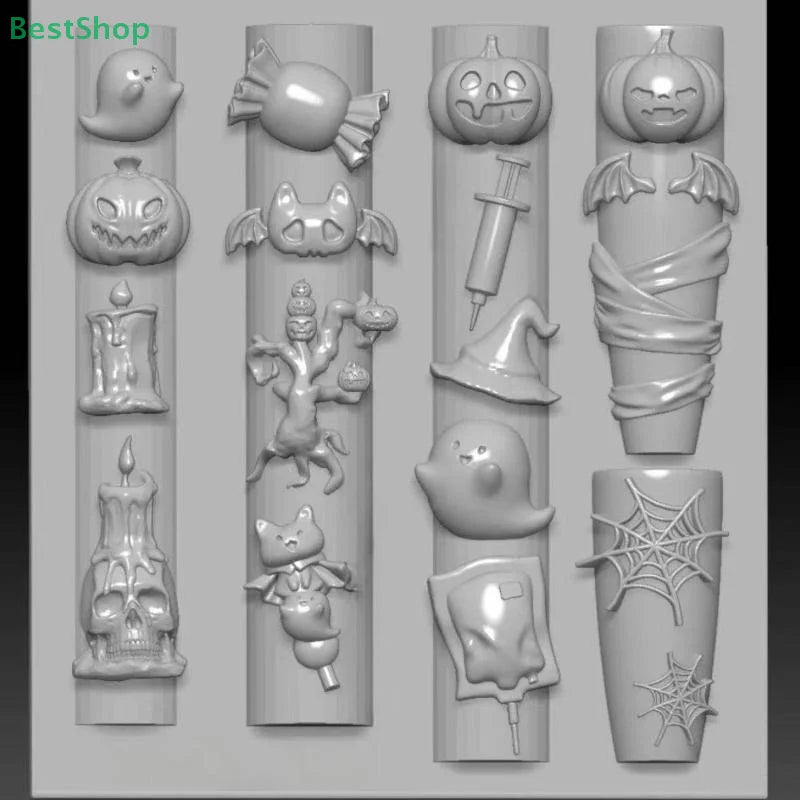 Halloween 3D Nail Mold Pumpkin Spider Relief Silicone Nail Art Decor
