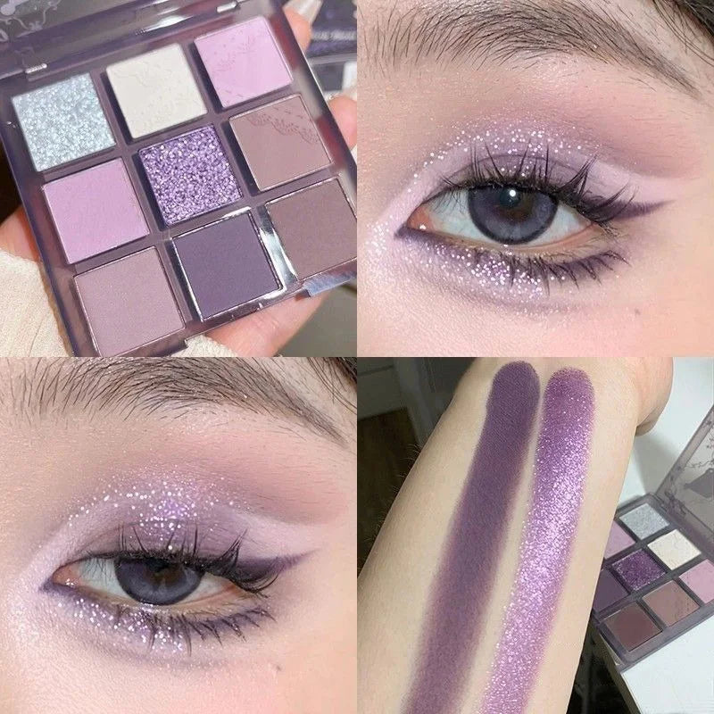 Purple Lavender Eyeshadow Palette - Nine Color Glitter Makeup Set for Eye Contouring