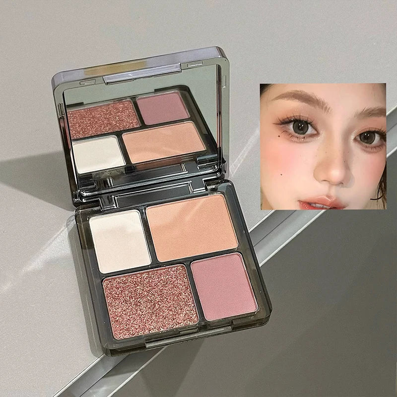 Makeup Set with Lip Mud, Face Blush, Powder, Eyeshadow Palette & Highlighter – 8 Pieces