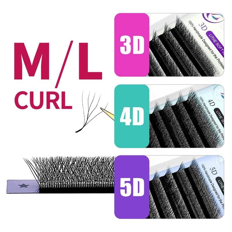 False Eyelash Extensions Volume Fans - Natural Soft Light W Style Bloom Lashes
