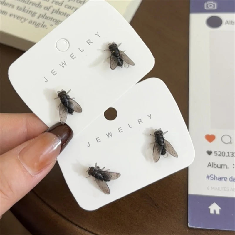 Funny Flies Earrings for Women Halloween Party Insect Jewelry Small Studs