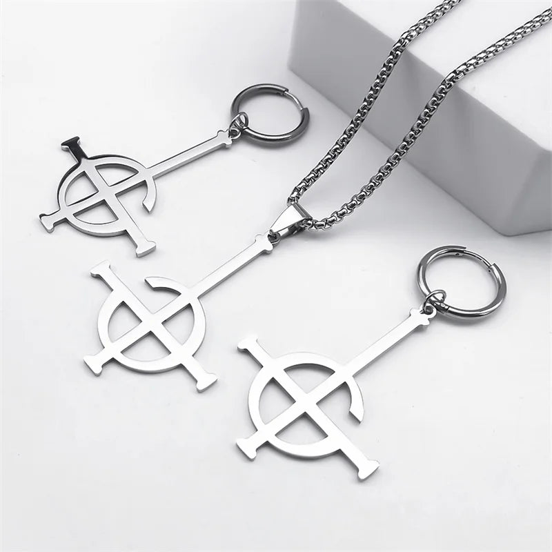 Ghost Rock Band Jewelry Set Stainless Steel Necklace Earrings Ring Gift