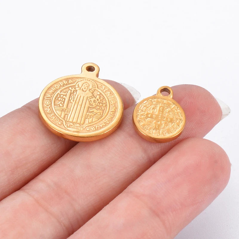 10Pcs Stainless Steel Catholic Coin Pendant Charms for Jewelry Making