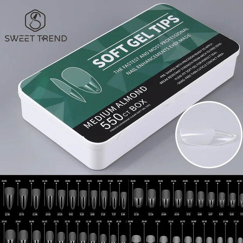 550pcs Soft Gel Nail Tips Medium Short Almond Coffin Full Cover Matte Extension Set