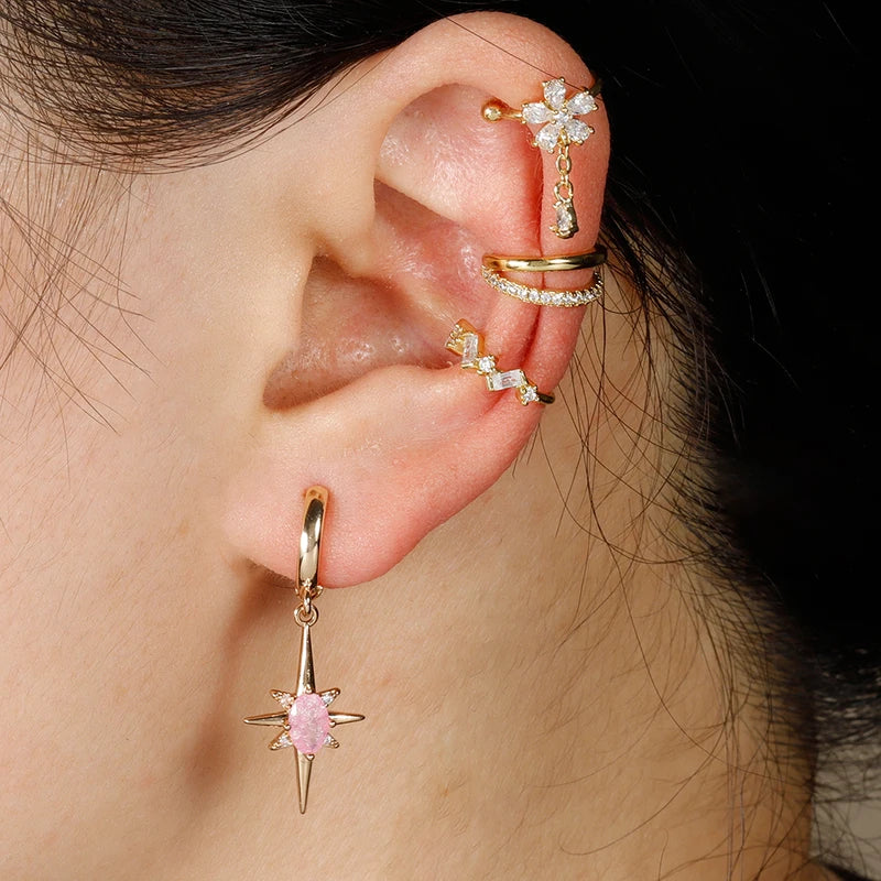 Stainless Steel Zircon Clip Earrings Female Buckle Ear Cuff No Piercings Fake Cartilage Jewelry