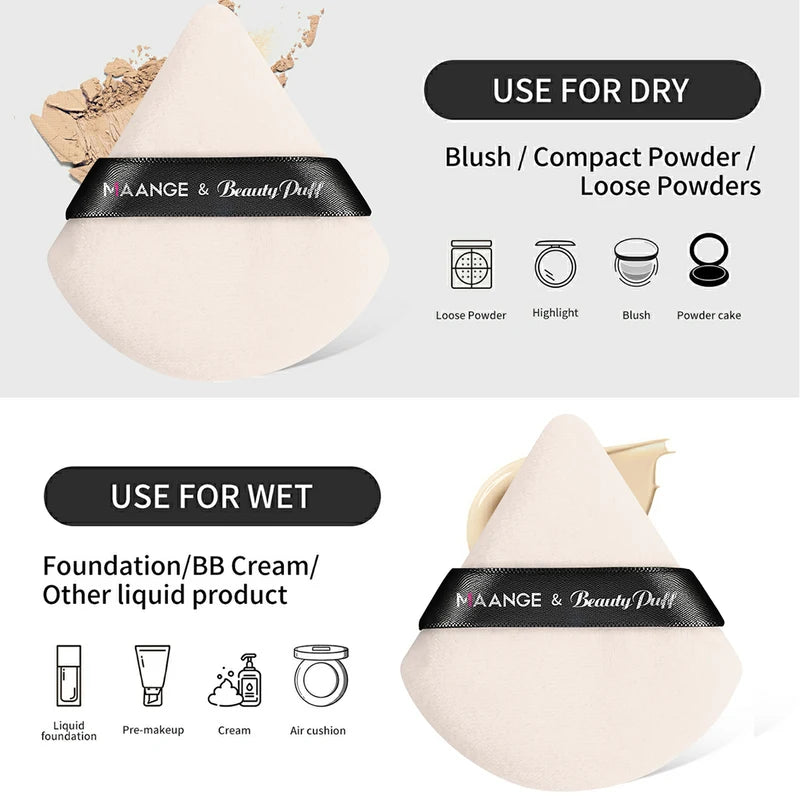 Makeup Brush & Powder Puff Set - 3 Brushes + 2 Triangle Sponges for Foundation, Blending, Concealer