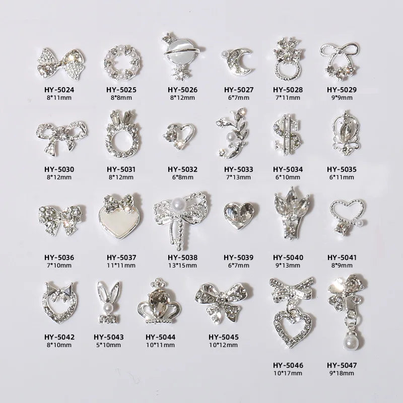 Shaped Rhinestones Nail Charms 10/15pcs Metal Heart Bowknot Nail Art Decorations