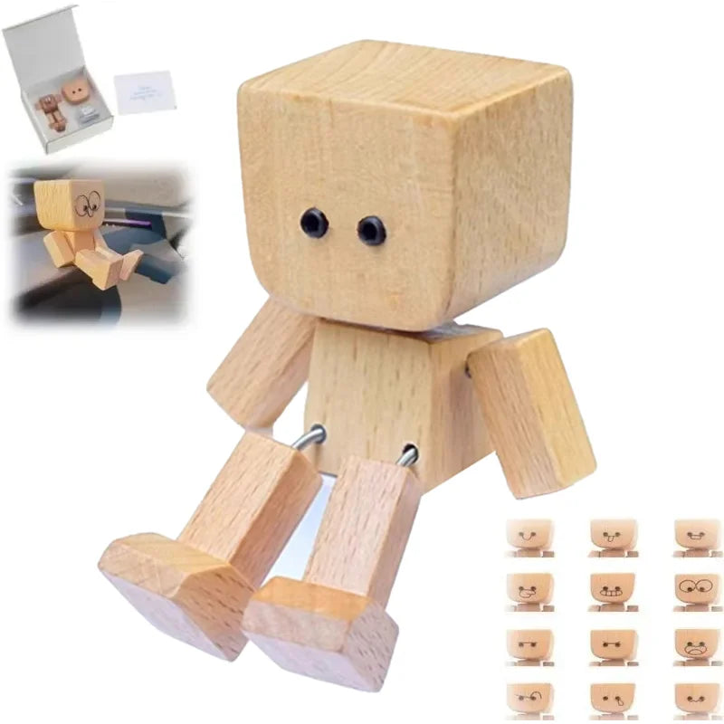 Wooden Man Figurine - Shaking Wooden Sculpture for Car, Desk & Home Decor