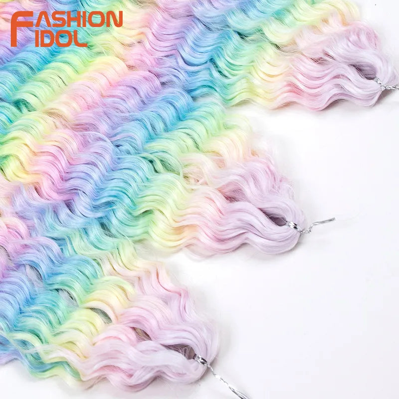 Water Wave Hair Extensions 22 Inch Crochet Hair Synthetic Ombre Rainbow Color Set