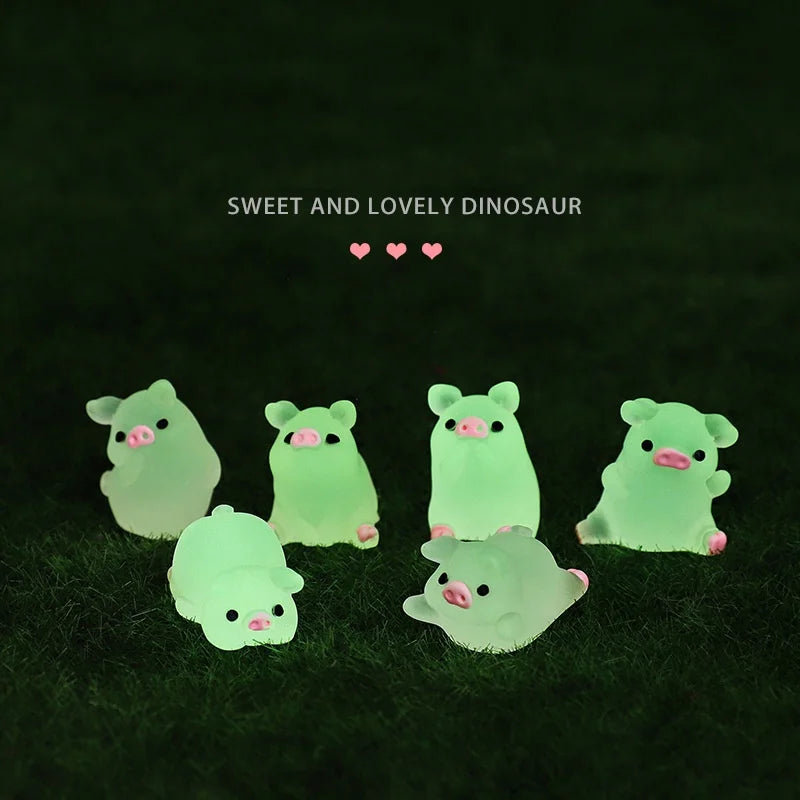 Mini Resin Pig Car Dashboard Ornaments - Luminous Cute Animal Car Decor Set of 6