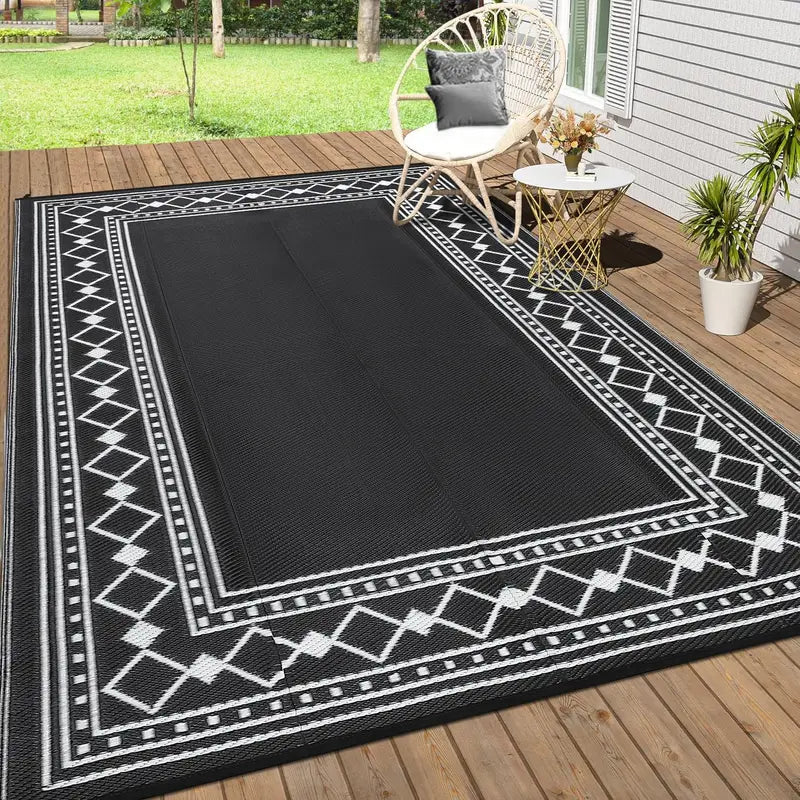 Outdoor Waterproof Reversible Rug 9x18ft for Patio, Deck, RV, Balcony