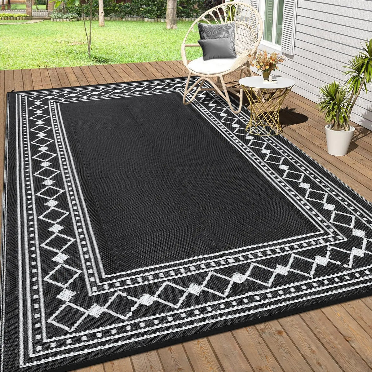 Outdoor Waterproof Reversible Rug 9x18ft for Patio, Deck, RV, Balcony