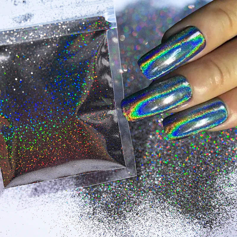 10g/50g Nail Art Chrome Glitter Powder - Holographic Reflective Laser Sparkle